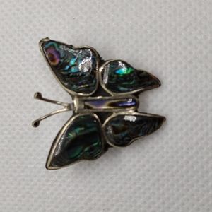 Vintage Alpaca Mexico Abalone Butterfly Brooch